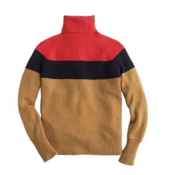 J. Crew Red, Navy, and Tan Turtleneck Sweater US M - Picture 4 of 14